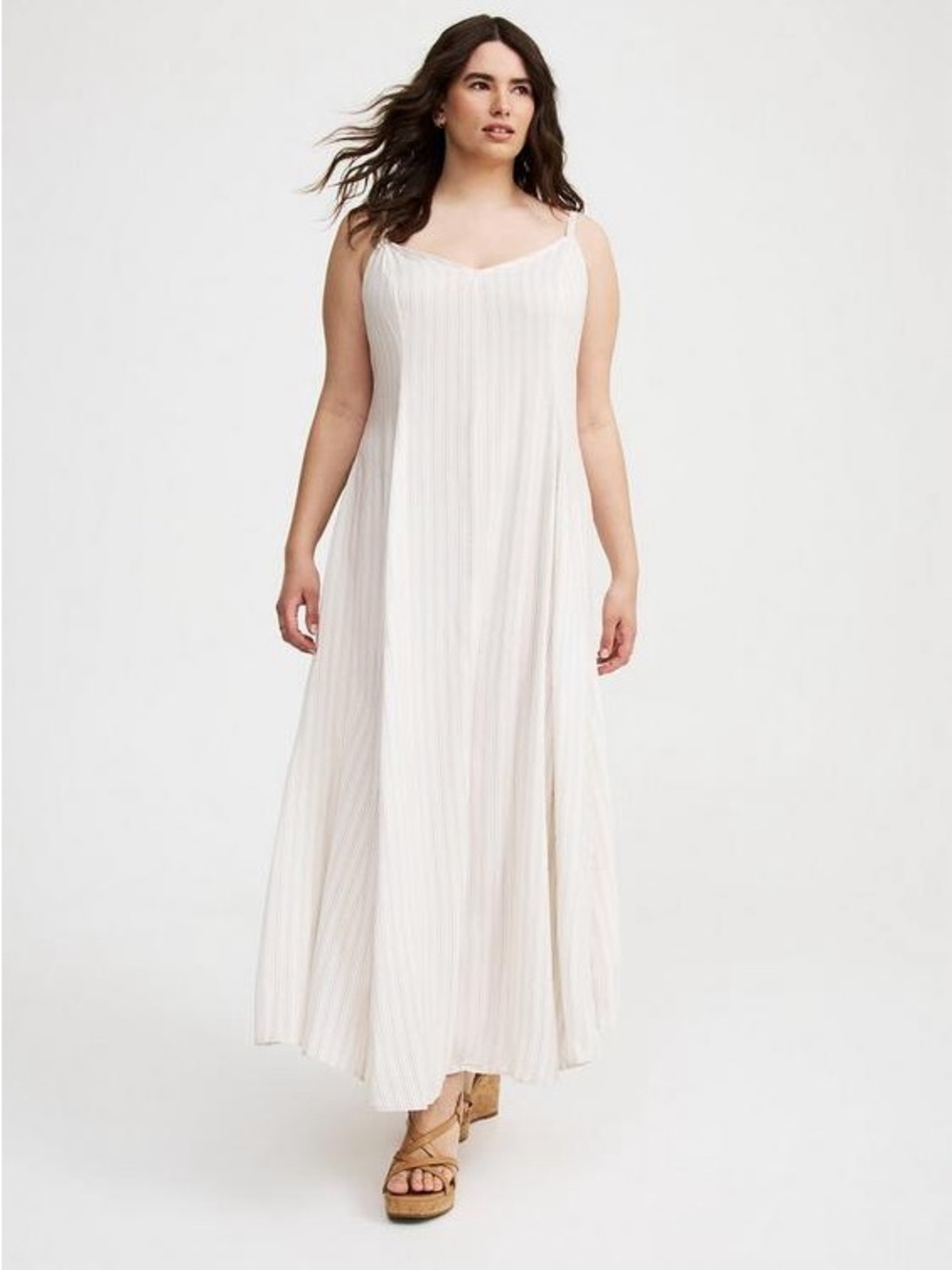 torrid Ivory Pleated Maxi Slip Dress with Spaghetti Straps - Picture 2 of 6
